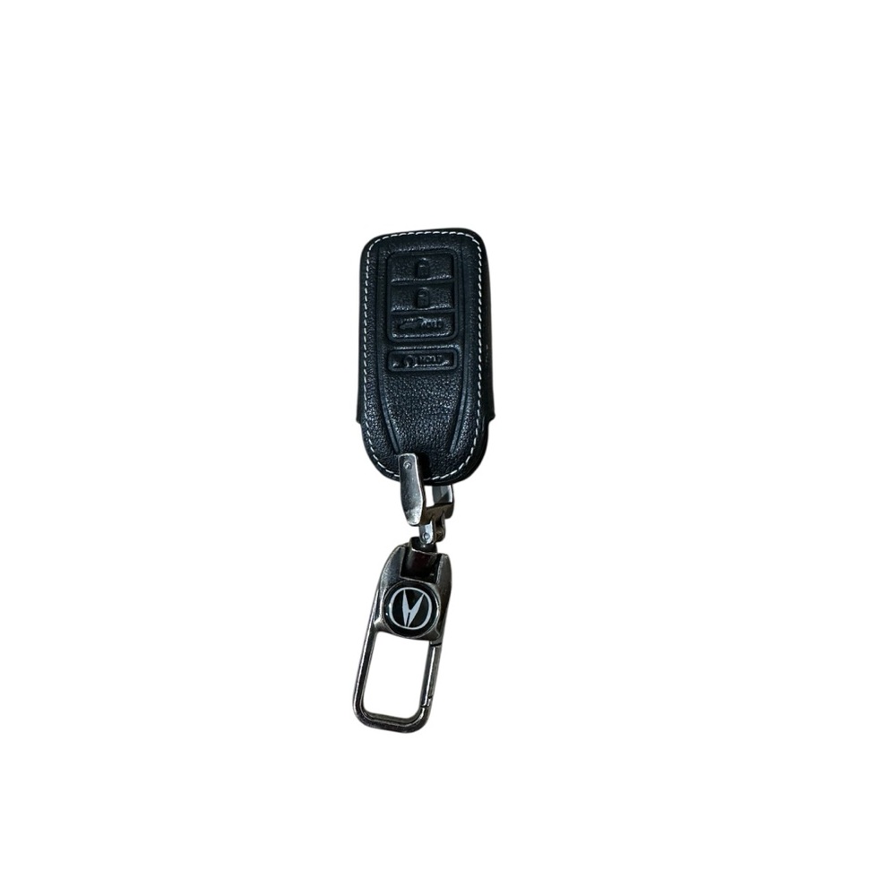 Black Leather Key Fob for Acura MDX with Silver Clip